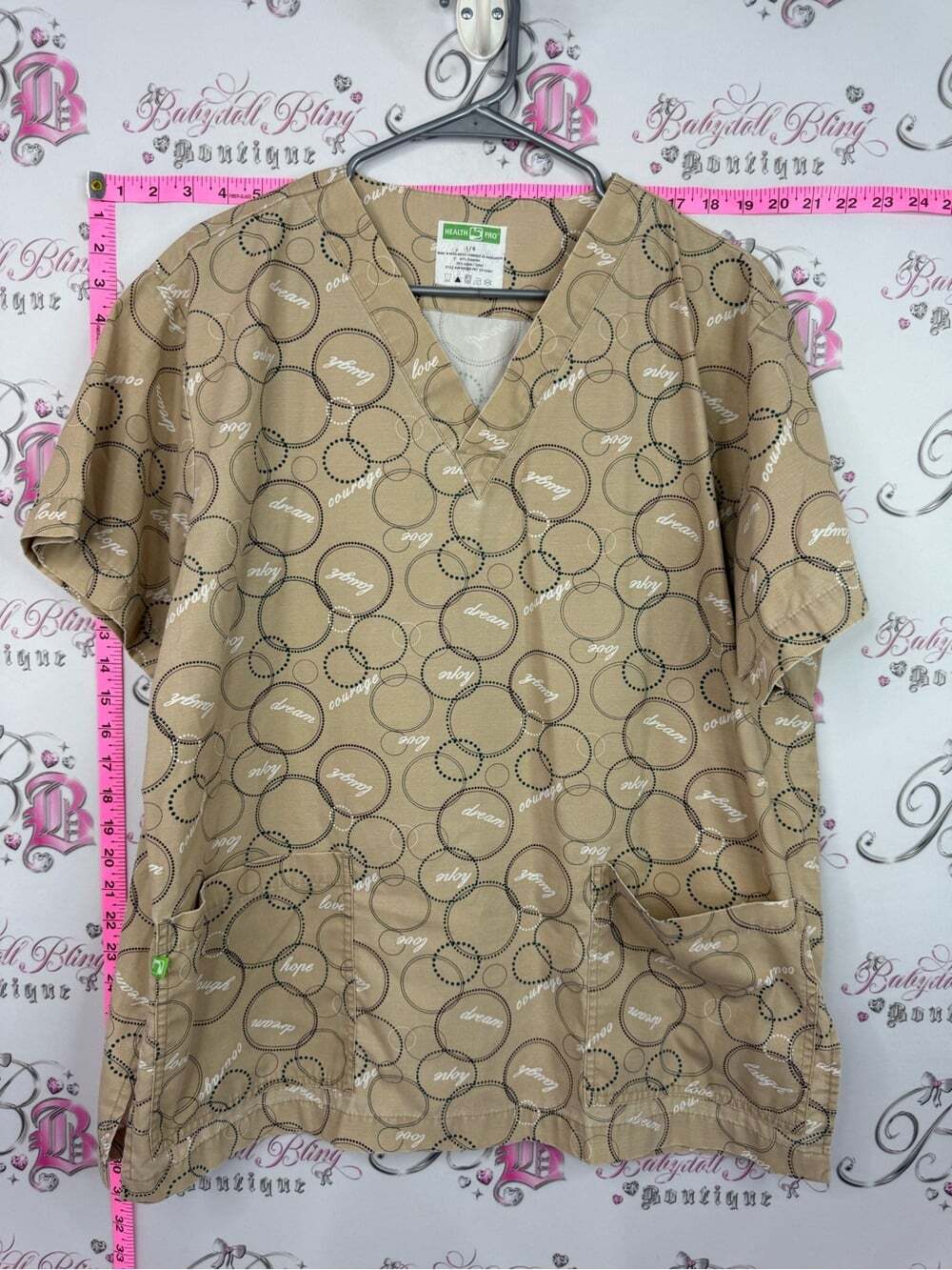 Health pro scrubs top polka dot Beige Short-Sleeve V-Neck Work Shirt